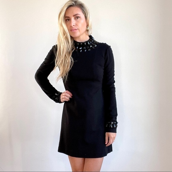 Trina Turk Black Jeweled Neck Long Sleeve Dress size 4 - Picture 11 of 11